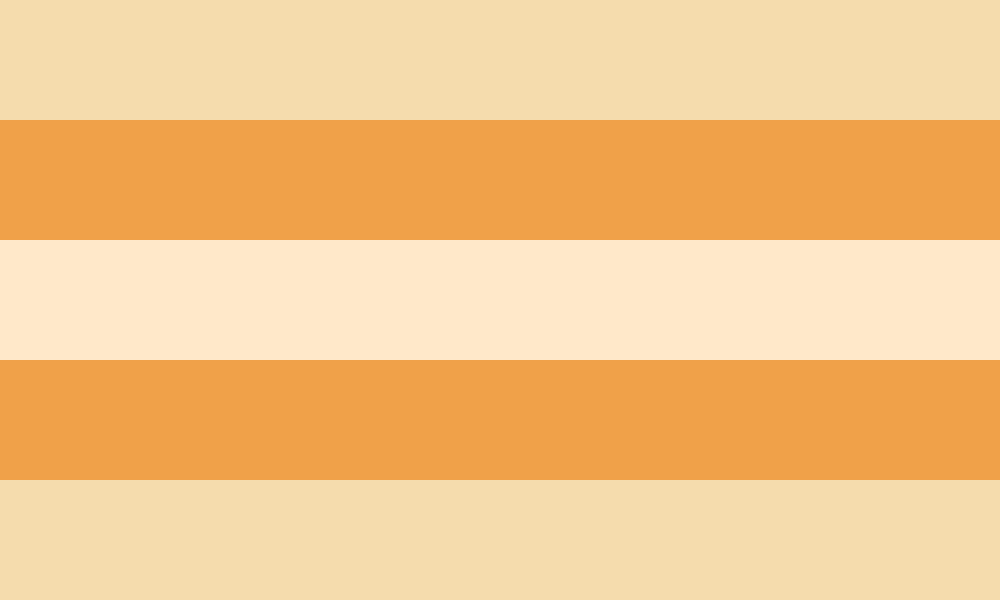 Bandeira transxenina, composta por cinco faixas horizontais do mesmo tamanho de cor amarela. A faixa central é mais clara, a segunda e a quarta faixa são mais escuras e a primeira e a última faixa estão em tons entre os das outras faixas.